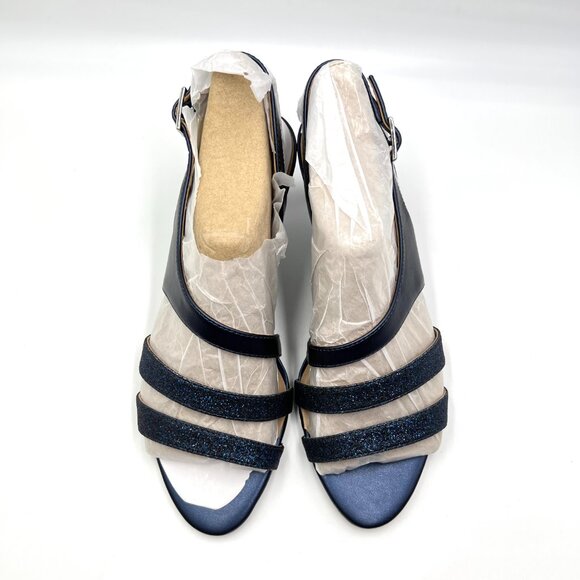 Naturalizer Womens 9.5 Navy Blue Sparkly Strappy Dress Sandals Heels Shoes - Picture 4 of 14
